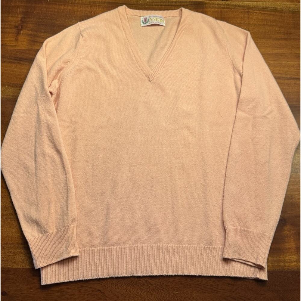 ASTON Women’s Pink Vintage Classic 100% Pure Cashmere Scotland V-neck Sweater M